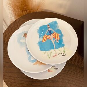 Set of Four Coastal, Vacation, Beachy Lunch, Snack Melamine Plates